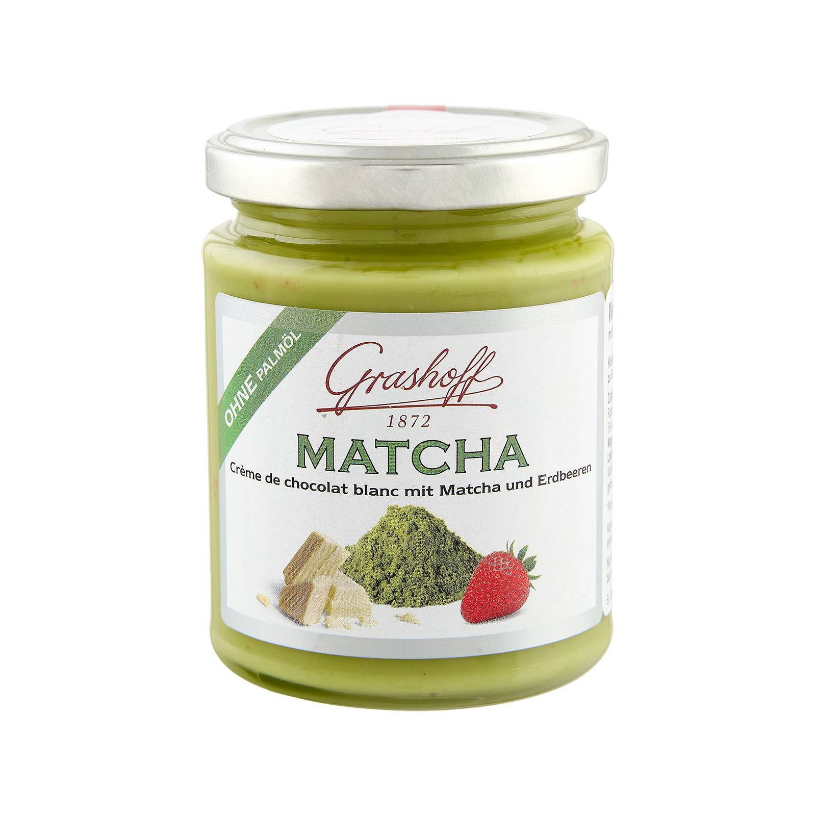 Crème de Chocolat blanc mit Matcha und Erdbeeren