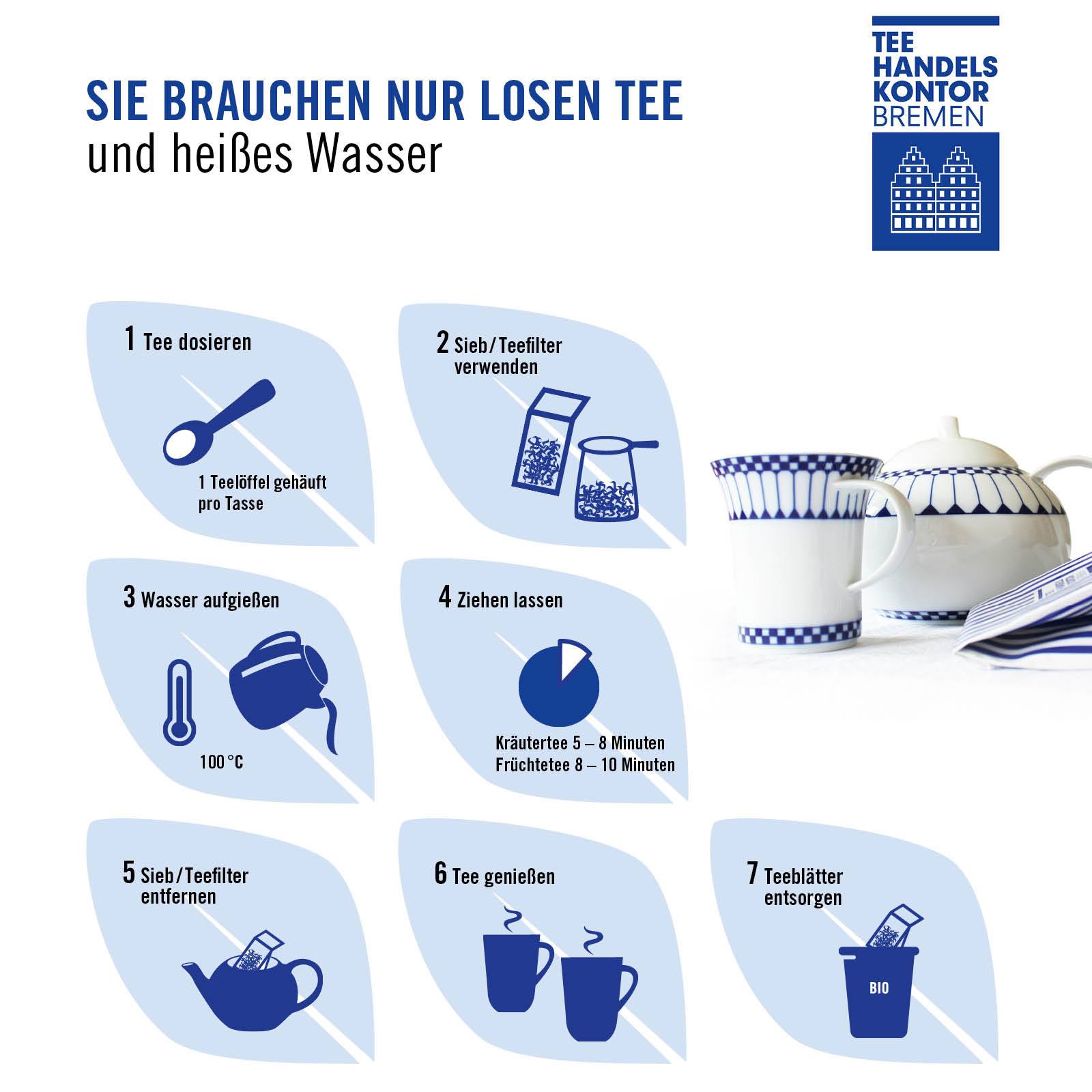 zubereitung von losem kräutertee in bildern