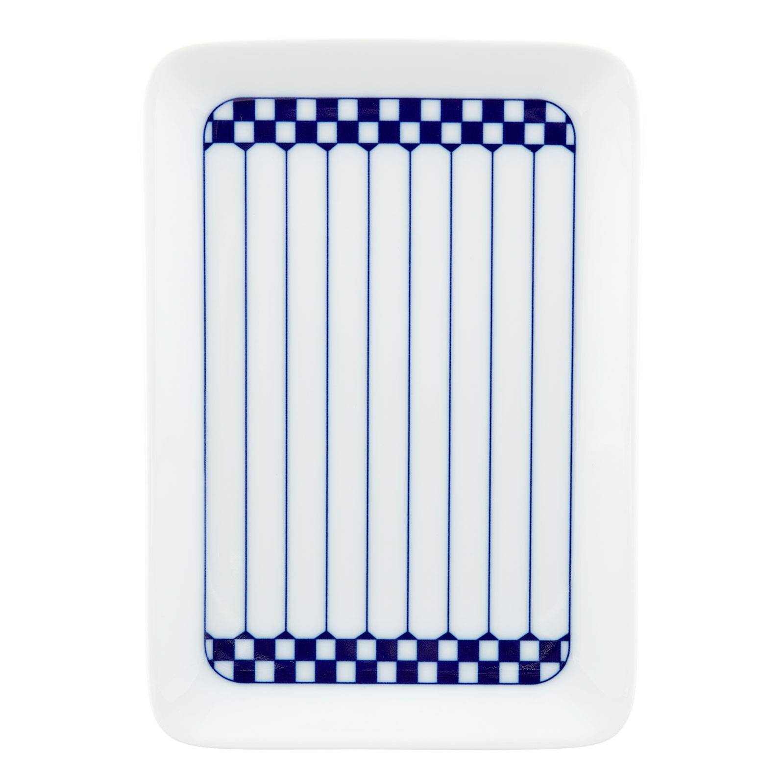 Blau-weißes Rahmtablett von oben