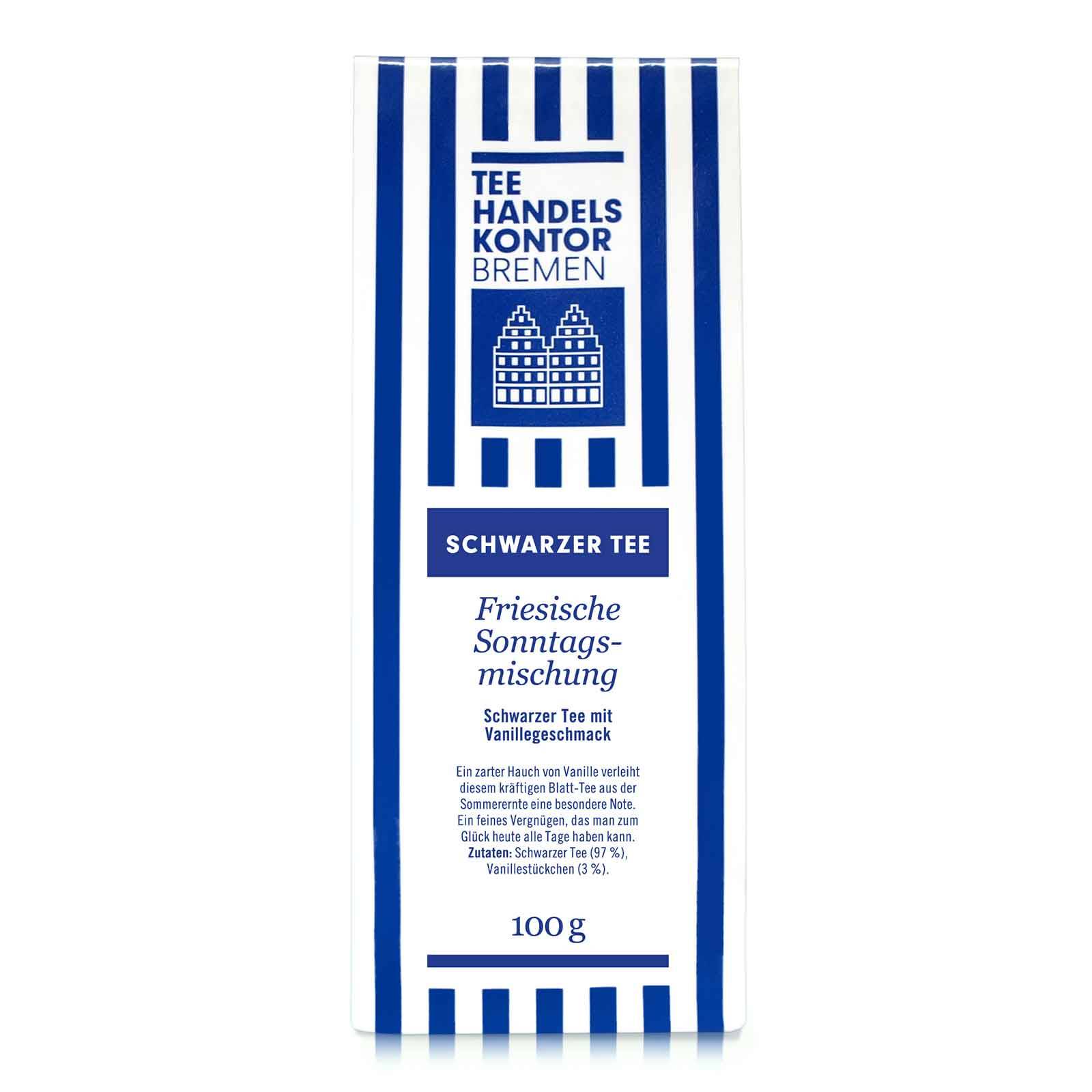 Tee in blau-weißer Teetüte